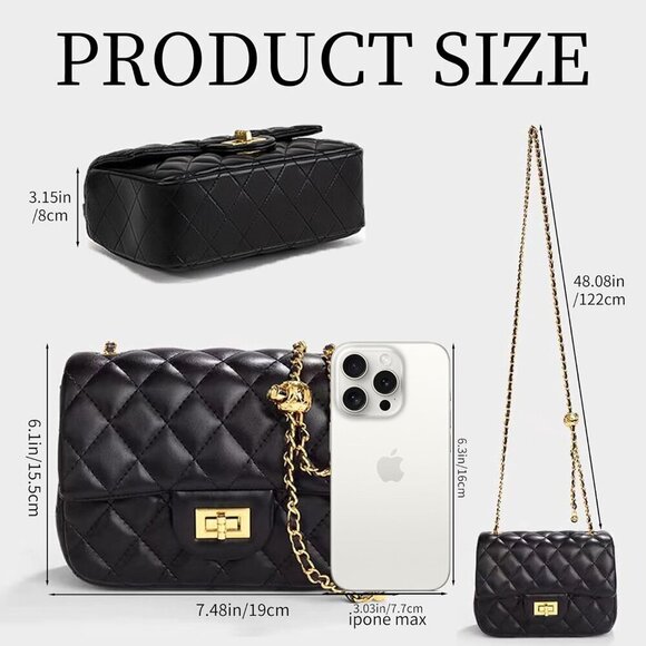 Women's Faux Leather Crossbody Bag with Chain Detail Compact Stylish - Picture 2 of 6